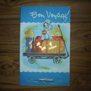 Biglietto d'auguri vintage Bon Voyage - Biglietto d'auguri per cuccioli di barboncino Bon Voyage Travels degli anni '60 - Ephemera di diario Bon Voyage stravagante