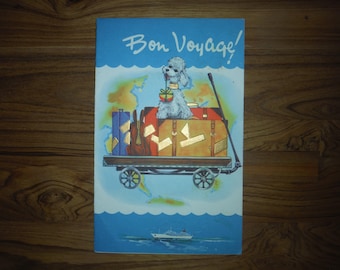Vintage Bon Voyage Greeting Card - 1960's Bon Voyage Travels Poodle Puppy Dog Greeting Card - Whimsical Bon Voyage Journal Ephemera
