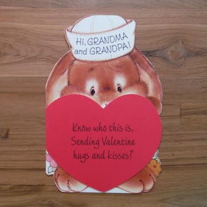 Tarjeta de San Valentín vintage de abuela y abuelo - Tarjeta de San Valentín vintage con conejito y abuelo - Bonita tarjeta efímera de San Valentín para abuela y abuelo