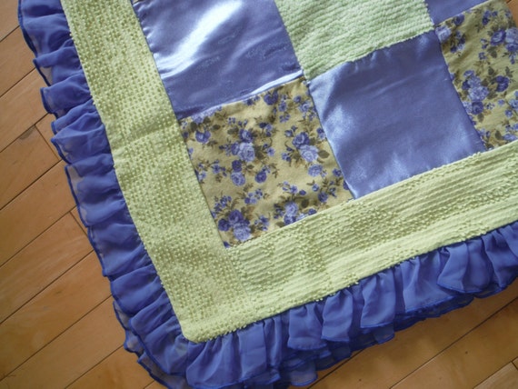 Vintage Floral Patchwork Blanket - Baby Girl Patchwork Quilt - Vintage Chenille Nursery Decor Bedding - Chenille Blanket