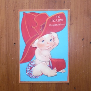 Mignon vintage nouveau bébé garçon carte - vintage nouveau bébé garçon félicitations carte - vintage des années 1960 nouveau bébé garçon Scrapbook éphémères