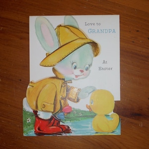 Niedliche Vintage Opa Osterkarte - 70er Jahre Opa Großvater Osterhase Ostergrußkarte - 1970er Jahre Osterkarte Ephemera