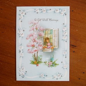 Vintage jaren 60 beterschapskaart - jaren '60 shabby-chique bloemen beterschapskaart - jaren '60 beterschap rommeltijdschriftpapier
