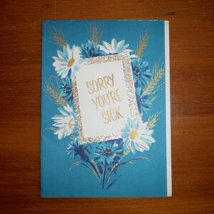Meilleur vintage des années 1950 Get Well Card - '50's Shabby Chic Glitter Gold Foil Sorry You're Sick Card - vintage Get Well Journal Scrapbook Ephemera