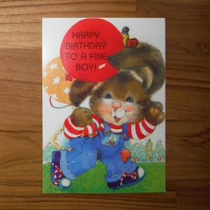 Niedliche Vintage alles Gute zum Geburtstag feine Jungen Karte - Vintage Hase Jungen Geburtstagskarte - niedlicher Jungen-Geburtstag Scrapbook Journal Ephemera