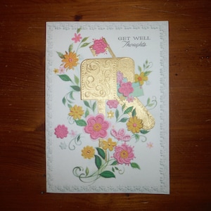 vintage 1960's Get Well Card - '60's Fantaisie Embossed Get Well Thoughts Card - '60's Get Well Junk Journal Scrapbook Ephemera