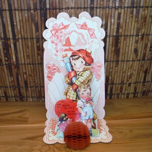 Il miglior biglietto di San Valentino pieghevole antico a nido d'ape - Biglietto di San Valentino vintage anni '30 con bambini e fiori - Album di ritagli di giornale di San Valentino effimero