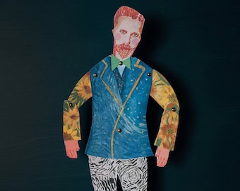 Vincent Van Gogh cut out and make Paper puppet, craft puppet, gifts for teenagers, puppet kits, rainy day activity, quality