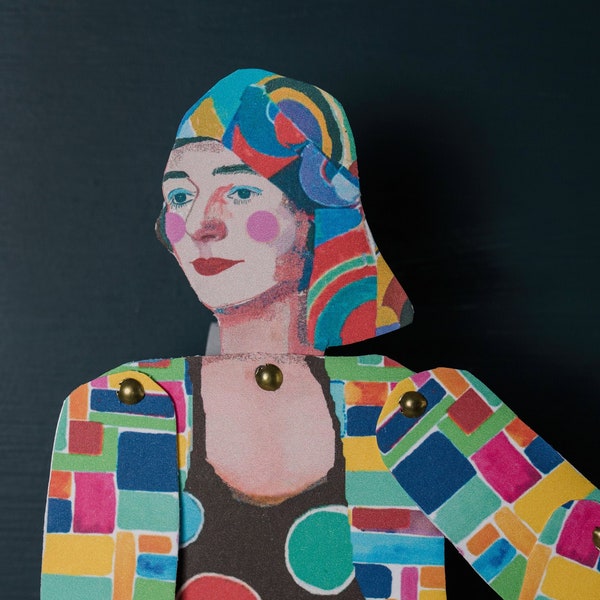 Sonia Delaunay recorta y hace títere de papel, títere artesanal, regalos para adolescentes, kits de títeres, actividad para días de lluvia, calidad