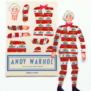 Andy Warhol Paper Puppetarticulated puppet, cut out and make, craft puppet, gifts for teenagers, puppet kits, rainy day activity, quality image 4