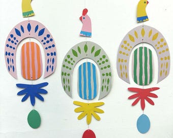 Spring Chicken Decorative Mobile with Blue Egg