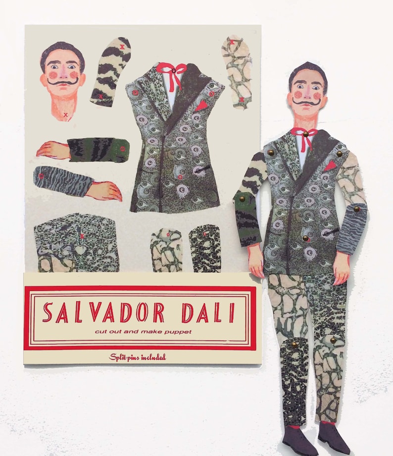 Salvador Dali cut out and make Paper puppet, craft puppet, gifts for teenagers, puppet kits, rainy day activity, quality image 4