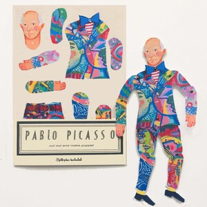 Pablo Picasso Puppet, articulated puppet, cut out and make, craft puppet, gifts for teenagers, puppet kits, rainy day activity, quality image 3