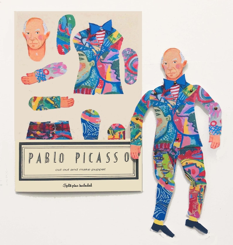 Pablo Picasso Puppet, articulated puppet, cut out and make, craft puppet, gifts for teenagers, puppet kits, rainy day activity, quality image 3
