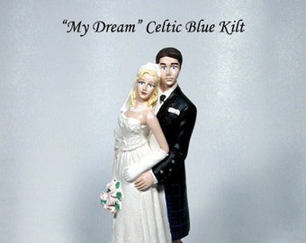 Scottish Kilt Blue Wedding Cake top topper Bride 49KB