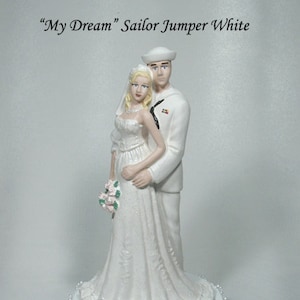 Navy Sailor White Jumper Groom with Bride Caketop 49SJW