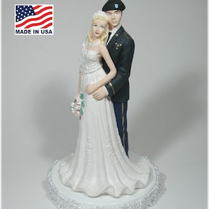 Army Blue Enlisted w/ Beret Military Bride Groom Wedding Caketop 49ABEB