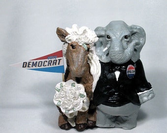 Political Election Cake Top Democrat Donkey Bride with Republican Elephant Groom 51DE