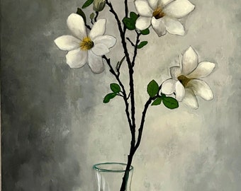 Original White Floral Painting on Canvas, Living Room Wall Decor, White Flower Canvas Art, Housewarming Gift,Small wall art by Ruth Piper