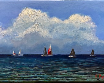 Painting on canvas original Sailboat painting original small ocean painting impasto seascape realism perfect housewarming birthday gift