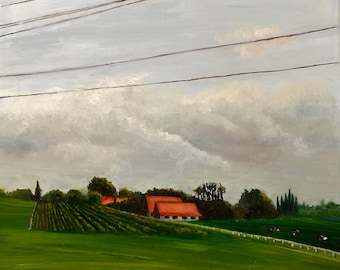 Painting on canvas original Original oil painting on canvas of France landscape as seen from the Eurostar, small painting, realism art