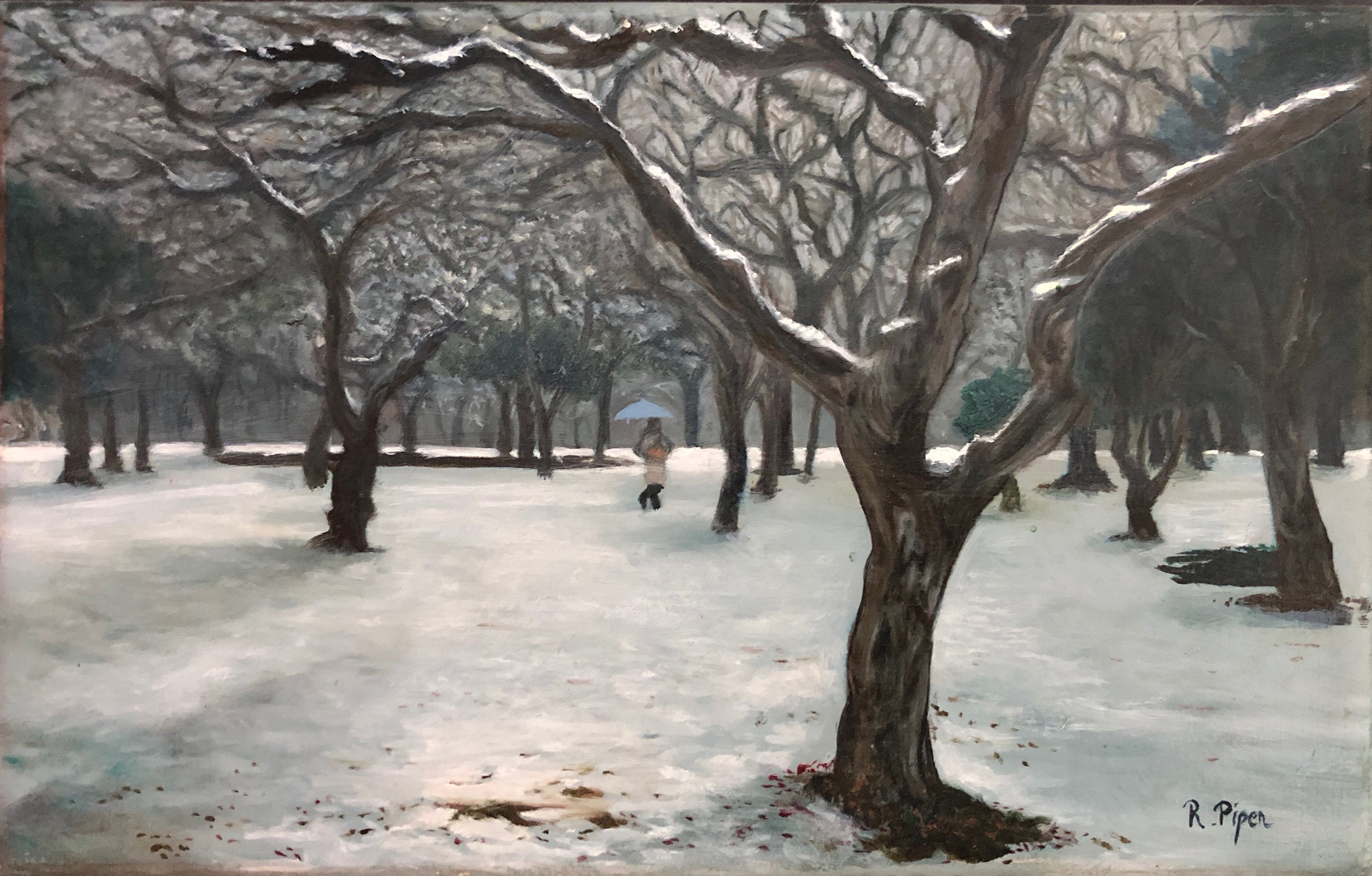 Landscape oil painting original white snow in art painting on canvas, snow and trees small painting winter landscape France nature art