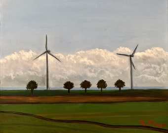Painting on canvas original Original oil painting on canvas of France view from Eurostar landscape, small painting, realism art,