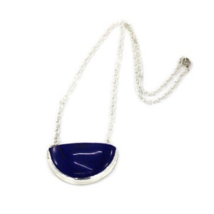 Lapis Lazuli Half Circle Sterling Silver Pendant Necklace