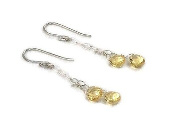 Citrine Faceted Teardrop Earrings on Sterling Silver wire and chain