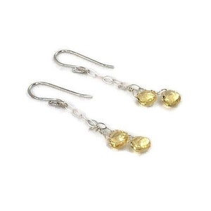Citrine Faceted Teardrop Earrings on Sterling Silver wire and chain