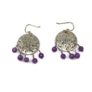 Sterling Silver Discs with Purple dyed Jade Earrings