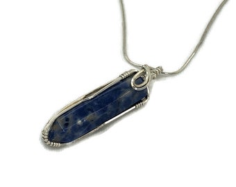 Lapis Lazuli Pendant Necklace, Wrapped in Sterling Silver