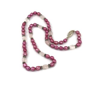 Mauve Fresh Water Pearls with Rose Quartz and Sterling Silver Accents Necklace