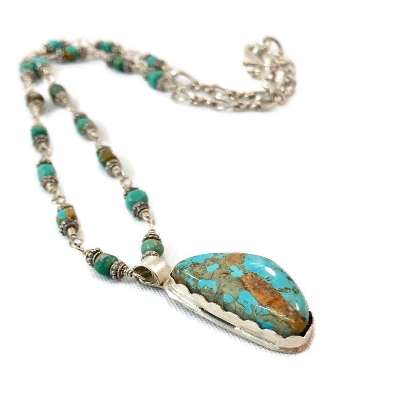 Turquoise and Sterling Silver Pendant Necklace - Etsy