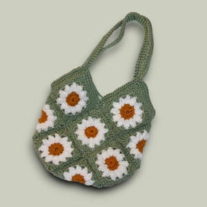 Daisy Crochet Bag, White Flowers and Green bag