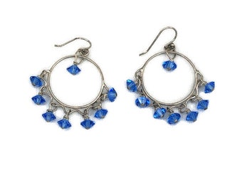 Blue Swarovski Crystal Hoop Earrings