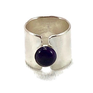 Amethyst Sterling Silver Cuff Ring with etched design, Size 6