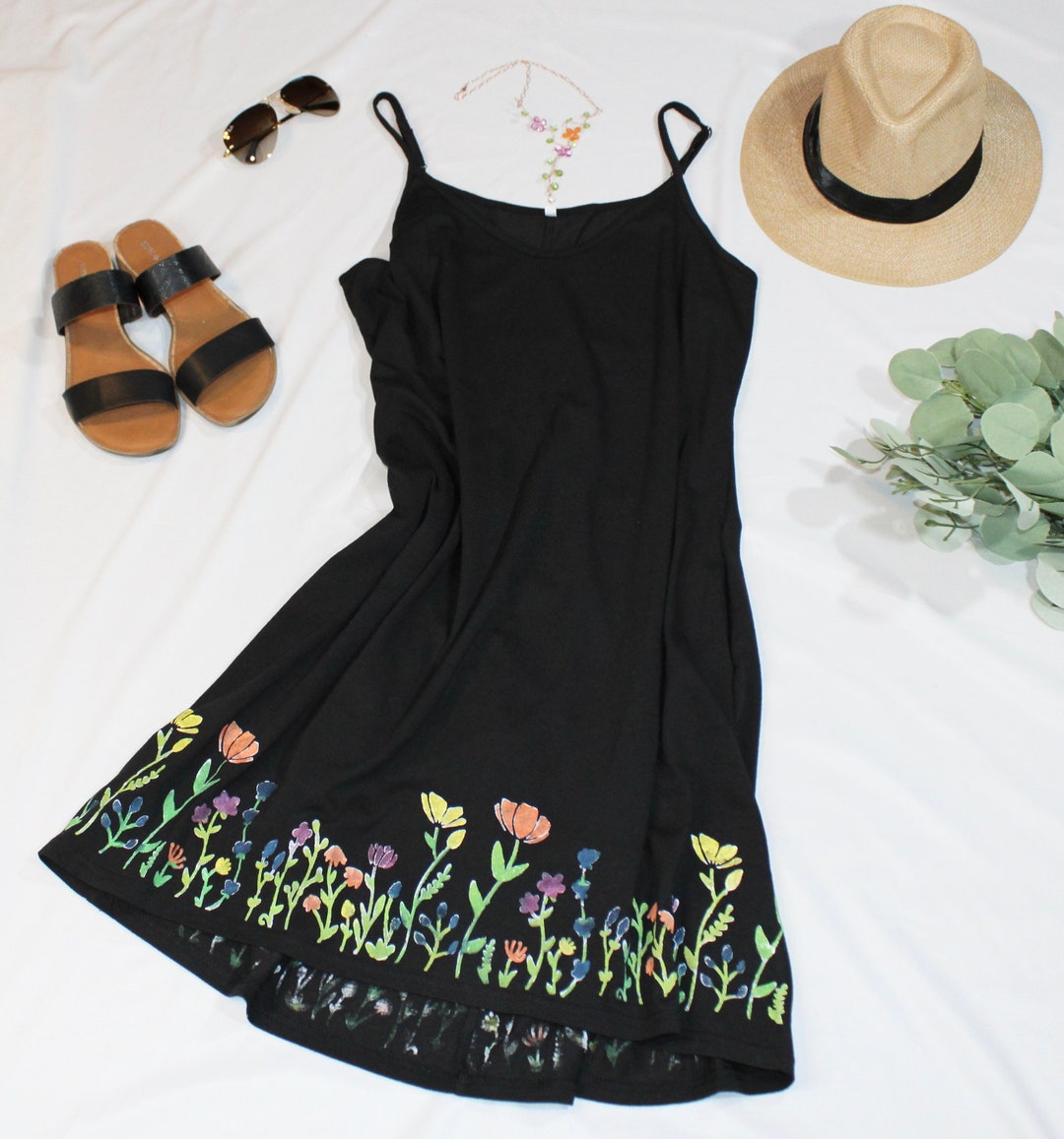 Black Sun Dress With Flower Border - Etsy