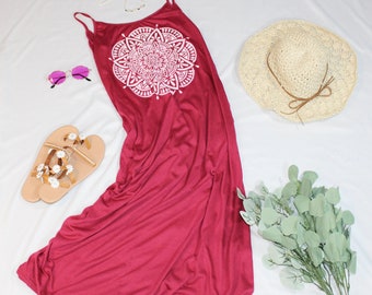 Red Maxi Dress with White Mandala