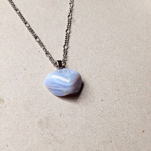 SALE Blue Lace Agate Necklace Quartz Stone Crystal
