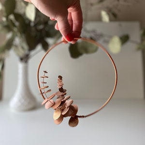 leather eucalyptus wreath // 3 sizes // nursery decor // minimalist wreath // copper hoop wreath // modern home decor // wall hanging hoop image 8