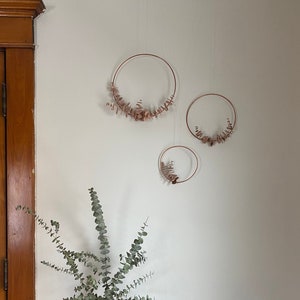 leather eucalyptus wreath // 3 sizes // nursery decor // minimalist wreath // copper hoop wreath // modern home decor // wall hanging hoop 8" diameter, center