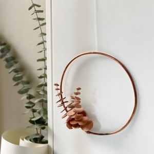 leather eucalyptus wreath // 3 sizes // nursery decor // minimalist wreath // copper hoop wreath // modern home decor // wall hanging hoop 6" diameter