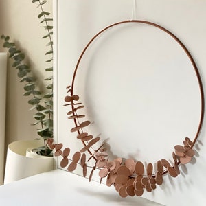 leather eucalyptus wreath // 3 sizes // nursery decor // minimalist wreath // copper hoop wreath // modern home decor // wall hanging hoop 10" diameter