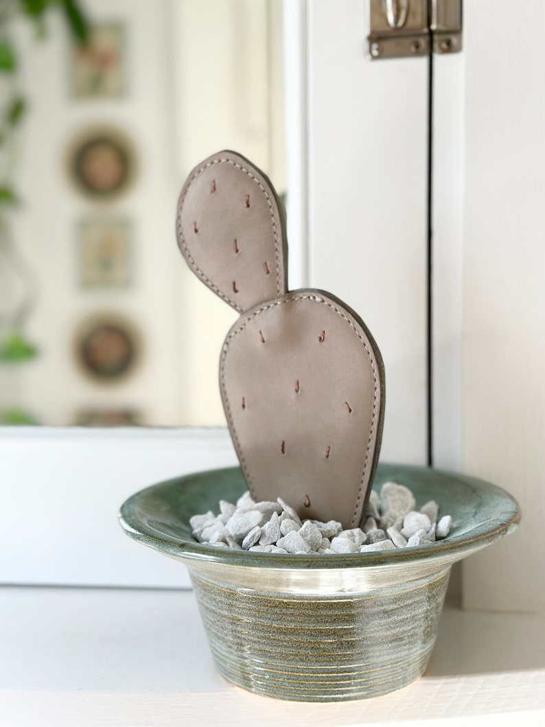 leather cactus decor // planter decor // fake cactus plant // modern home decor // boho decor // forever cactus // luxurious faux cactus taupe