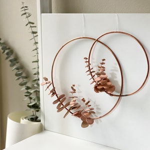 leather eucalyptus wreath // 3 sizes // nursery decor // minimalist wreath // copper hoop wreath // modern home decor // wall hanging hoop image 1