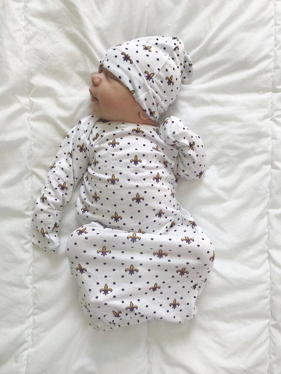 Fleur De Lis Baby Gown Or Swaddle Blanket Set Going Home Set Etsy