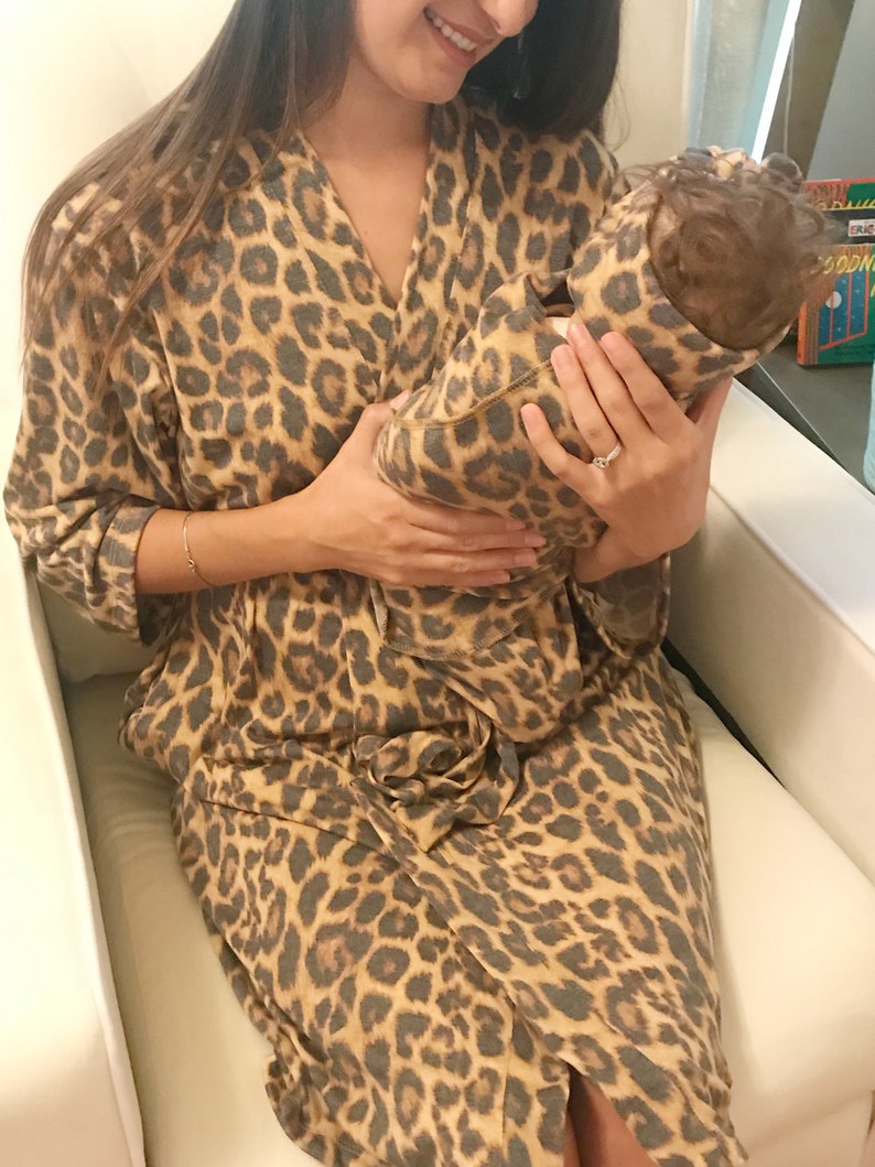Matching Robe Swaddle Set Girl Leopard Hospital Etsy