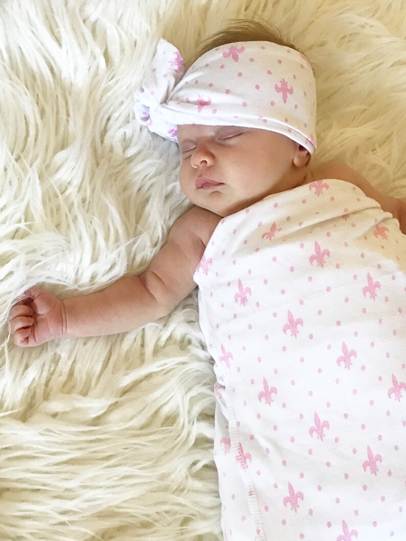 Fleur De Lis Baby Swaddle Blanket Or Gown Set Newborn Going Etsy