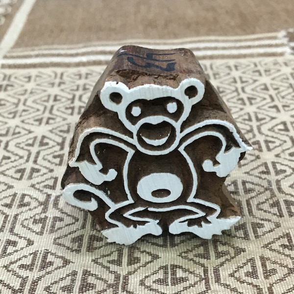 Dancing Monkey, hand carved Indian wood printing block; textile stamp; pottery stamp,